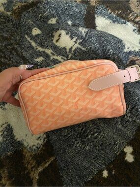 Pink Goyard Inspired Patterned Makeup Bag